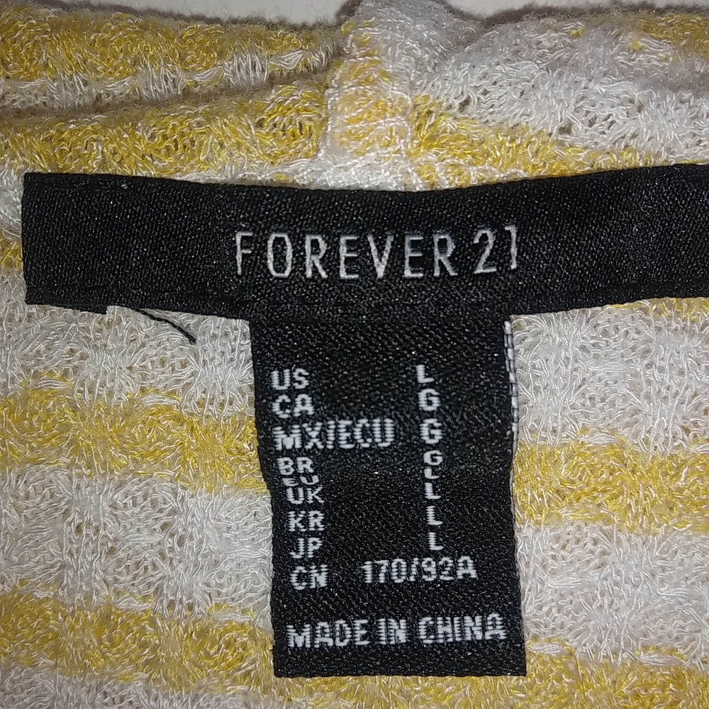 Forever 21 L Butter Yellow White Striped Hoodie Top - Picture 6 of 6